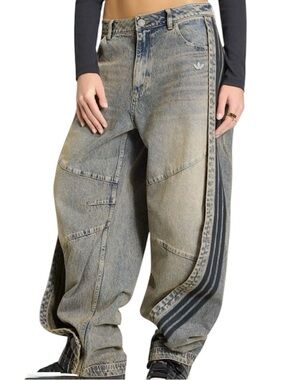 ADIDAS New Adilenium 5.0 Banana Overlay Denim Barrel Jeans Chalky Brown Size 32